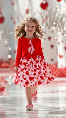 Image of Girls Valentine's Day Outfit Heart Love Print Sweatshirt Kids Girls Clothes Set