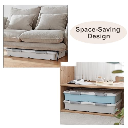 Image of Kuber Industries Pack of 3 Underbed Storage Box | Storage Box with Double Open Lid and Wheels | Multipurpose Dustproof & Stackable Storage Box | YN156 | Gray & White