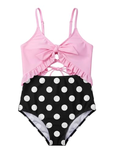 Image of Saodimallsu Girls One Piece Cutout Ruffle Swimsuits Kids Floral High Waisted Tie Front Bathing Suits