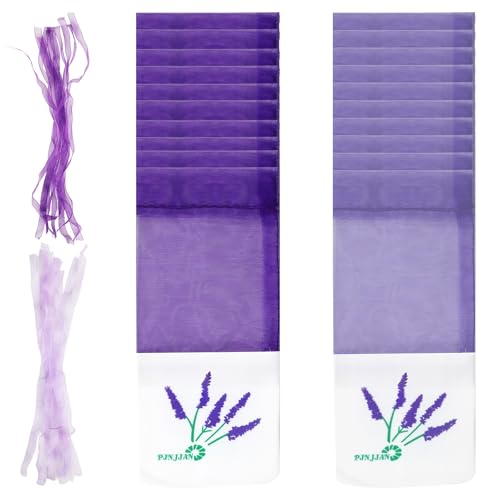 Aihoom 20 Pièces Sachet de Lavande Vide avec Attache, Poches en Organza, Lavande Séchée, Sachets en Tissu Parfumés pour Armoire, Anti-mite (Violet...
