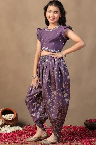 Image of Fashion Dream Girls Roman Silk Foil Printed Ethnic Suit Set|Kids Kurta & Dhoti|Kurti & Palazzo Set