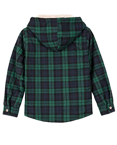 Image of ZENTHACE Boys Sherpa Fleece Lined Flannel Plaid Button Down Shirt Jacket,Hooded Flannel Shirt with Hand Pockets