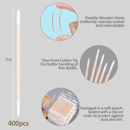 Wattestäbchen, 400 Stück Doppelspitzig Holz spitz Wattestäbchen Applikatoren für Tattoo, Holzgriff, Augenbrauen, Eyeliner, Beauty, Make-up, Nägel