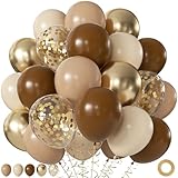 Brown and Gold Balloons, 60Pcs 12 Inch Brown Tan Nude Sand White Gold Confetti Balloons for Boho Neutral Bear Baby Shower Gender Reveal Wedding Birthday Party Decorations