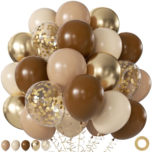 Brown and Gold Balloons 60Pcs 12 Inch Brown Tan Nude Sand White Gold Confetti Balloons for Boho Neutral Bear Baby Shower Gender Reveal Wedding Birthday Party Decorations