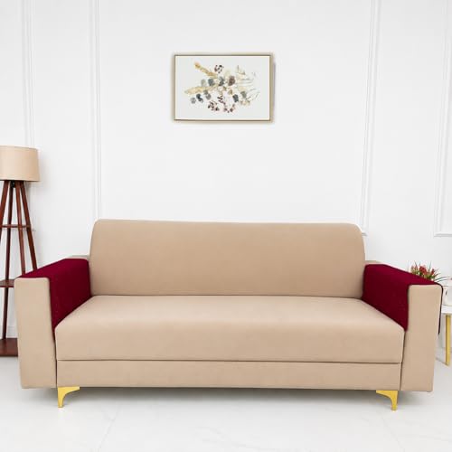 Image of Homerz Premium 'Surya Series' Sofa Cover | Stylish Sofa Protector | Net Fabric | Anti-Stain & Washable Slip Cover Exact Size Antislip (Flower Valley Maroon, 2 Pc Armrest, Armrest)