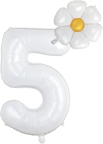 Juego de globos de margaritas blancas con el número 5 decoraciones de fiesta de 5 cumpleaños globos de margaritas de 32 pulgadas 5 globos de