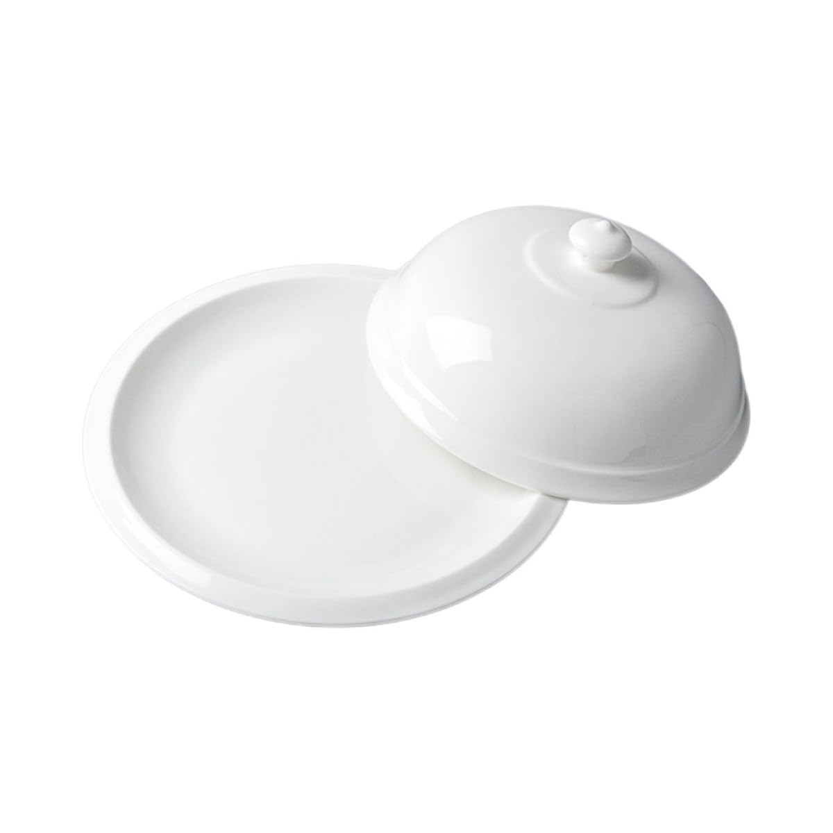 LALAFINA Plato de Cerámica Estilo Francés con Tapa, Fácil de Limpiar, Adecuado para Servir Carne y Postres en Casa o Restaurante, Color Blanco Elegante