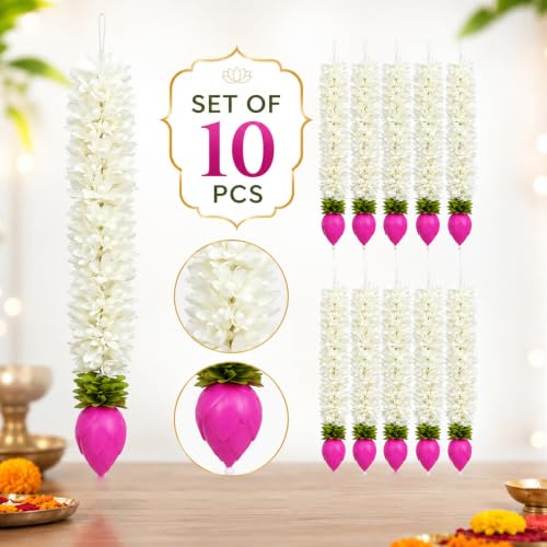 Image of SpecialYou Ganpati Decoration Setup for Home with Lotus Hanging- Pack of 10 Ganesh Decorations Pooja Room Decorations Items, Artificial Flowers for Decor Hanging, Ganpati Decoration Backdrop