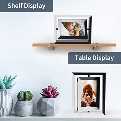 Exyglo 2 Pack 4X6 Picture Frames, Color Contrast Rotating Photo Frame Wooden 2 Sided Frames For Vertical Or Horizontal Tabletop Display, White+Black #TOP3