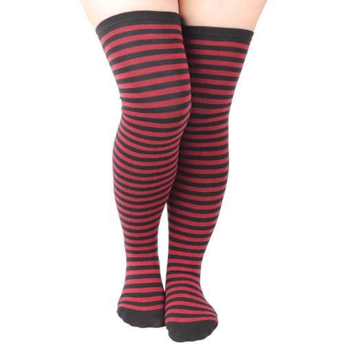 Image of DRESHOW Plus Size Thigh High Socks Striped Over Knee Long Boot Stockings Knee High Tube Socks Leg Warmers for Women