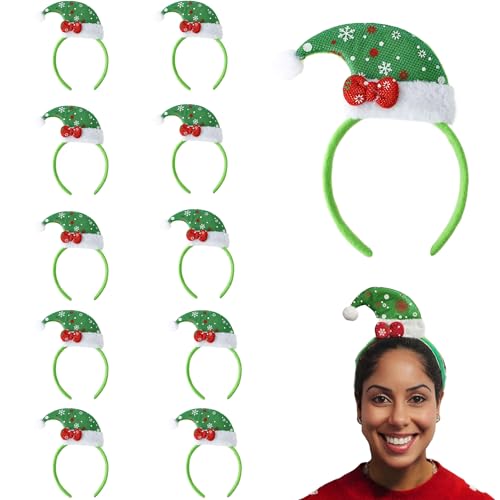 Komonee 12 x Christmas Headbands Green Elf Hat Antlers - Cute Xmas Dress Up Head Decoration, One Size Accessory for Men Women Adult Kids, Perfect Holiday Festive Party Costume