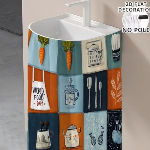 Image of DARSHANAM WORLD Modern Printed Kitchen Sink Curtain | Kitchen Under Sink Curtain | Decorative Cabinet Cover | Washable & Dustproof (1, World Food Day)