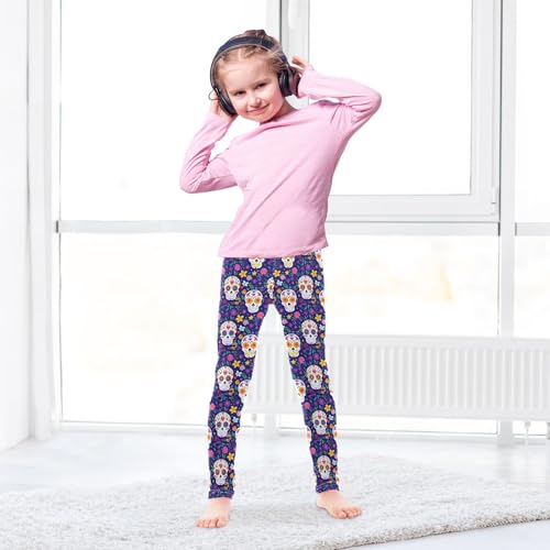 Girls Printed Leggings Yoga Pants Skulls Head Flowers Pattern for Kids in 4t to 10 Years, 4T4