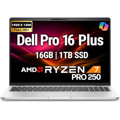 Image of Dell Pro 16 Plus PB16255 (Replaces Latitude 5550) AI Business Notebook 16 inch FHD+ AMD Ryzen 7 Pro 250, 16GB DDR5 RAM, 1TB SSD PCIe, Wi-Fi 7, BT, Backlit Keyboard, FHD Webcam, Win 11 Pro - Silver