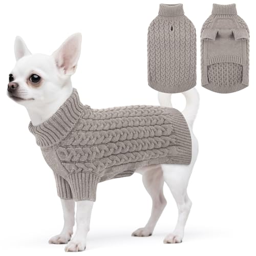 ASENKU Hundepullover Kleine Hunde S, Strickt Hundepullover Winter Warm mit Geschirr öffnung, Waschbar Rollkragen Strickpullover Hundepulli mit Beinen für Chihuahua, Französische Bulldogge