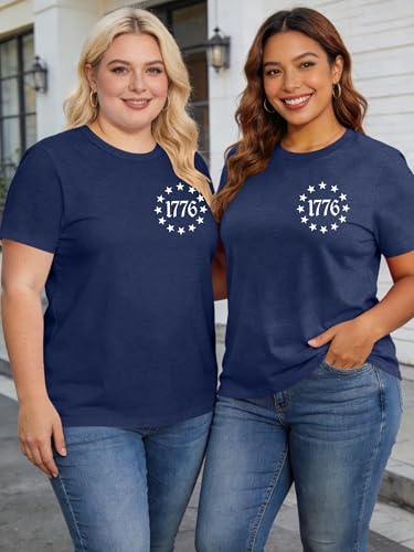Image of Ithalt Patriotic Plus Size Shirts for Women 250th Anniversary USA Shirts American Flag Tshirt USA Short Sleeve Tops