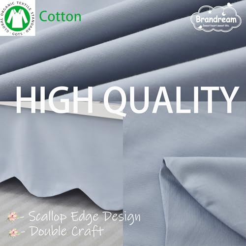 Image of Brandream Scallop Edge Cotton Crib Skirt, Baby Boy Girl Gender Neutral Crib Skirt Toddler Bedskirt Farmhouse Chic Nursery Crib Bed Skirt, Boho Bohemian Solid Mist Blue