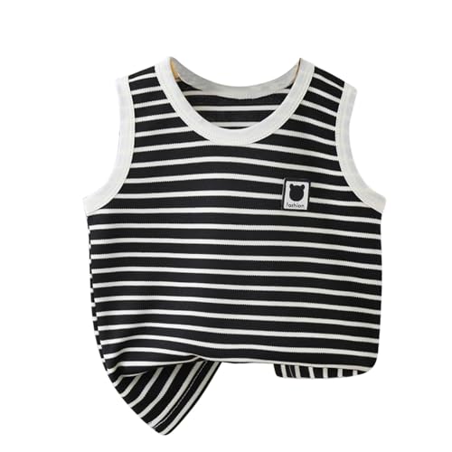 Kids Striped Knit Vest Sleeveless Cotton Sweater Soft Plain Knit Crewneck Ribbed Vest Girls Cute Bear Print Tank