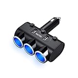 NATOL Cargador para Coche, Adaptador Mechero Coche 12V / 24V con 3 Enchufes y 2 Puertos USB Inteligentes para iPhone, Samsung, iPad, GPS, Videocámara de Coche