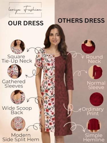 Image of Leriya Fashion Dress for Women | Western One Piece Dress for Women Short & Long | Short Sleeve Casual Summer Dresses for Beach & Stylish Party Outifits Knee-Length
