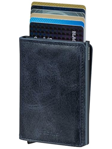 Image of Secrid - Slim Wallet Genuine Vintage Leather RFID Safe Card Case for max 12 Cards (Chocolate) (Blue)