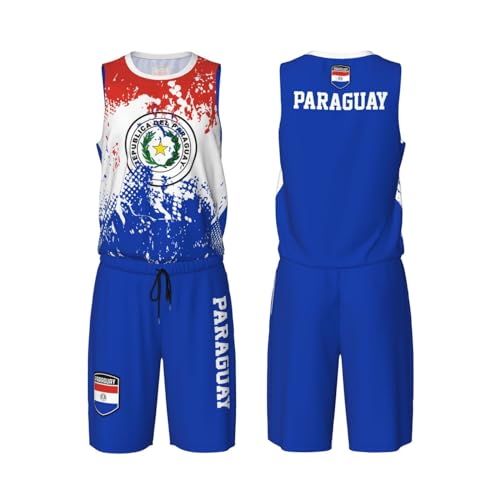 Paraguay Flag Grain (2) Basketball Jersey Uniform Suit for Men Adults Training Athletic Set