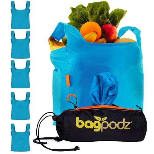BagPodz Sturdy Reusable Grocery Bags Foldable and Washable - Made From RipStop Nylon Hold 50lbs -...
