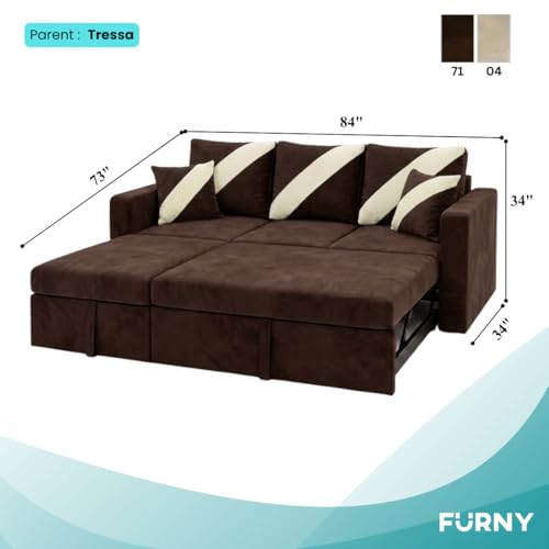 Image of FURNY Trivia 4 Seater LHS Lounger Sofa Cum Bed (Dark Brown) with Pull-Out Function | Luxury Velvet Suede Finish | Durable Comfort | Ideal for Living Room