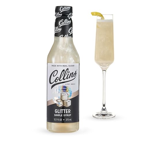 Collins Glitter Simple Syrup, Sparkle Cocktail Mixer with Edible Shimmer, Made with Real Sugar, No High-Fructose Corn Syrup, Ideal for Festive Cocktails and Mocktails, Party Essentials, 12.7 oz