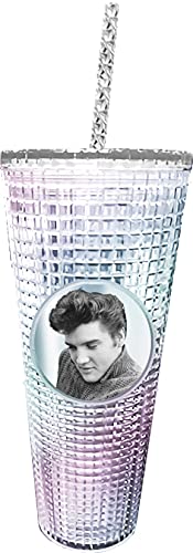 Image of Spoontiques Diamond Tumbler, 20oz - Textured Cup w /Staw, Double Wall Insulated, BPA Free - Elvis