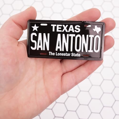 Imán Mini Placa San Antonio Texas Negro 3.5 x 1.10 pulgadas miniatura 3