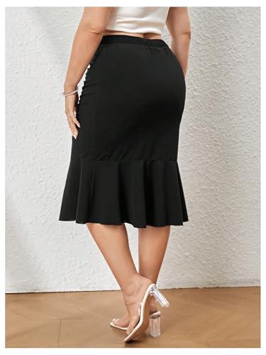 MakeMeChic Women's Plus Size Bodycon Midi Skirt Ruffle Hem Ruched Front Elegant Skirts2
