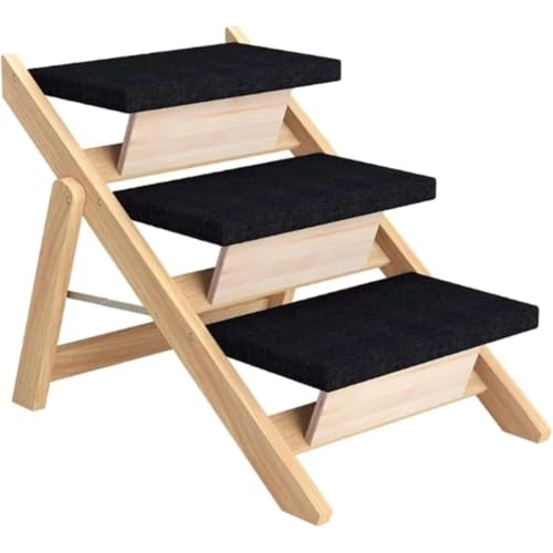 DancJulie 木製犬用階段 犬用ステップ 折りたたみ式ペット階段 滑り止めペット階段 ペットライト付き 省スペース 持ち運び簡単 組み立て簡単 小型犬 シニア犬 ペットケア ペット用品 足腰への負担を軽減 (3階)