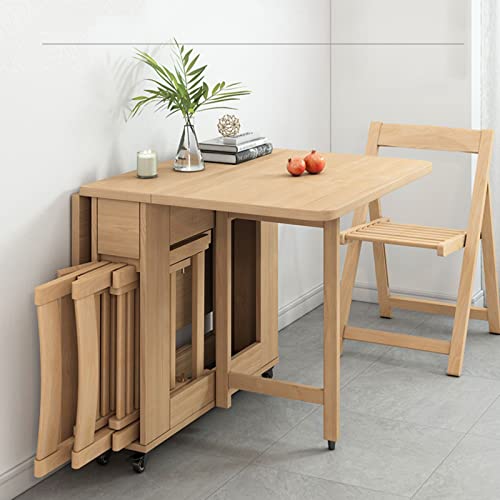 Dining Table Set, Solid Wood, Extendable Moveable Folding Table with Wheels and 4 Chair, Saving Space, Round Edge Design, for Kitchen Dining Room 8 Dining Table Set, Solid Wood, Extendable Moveable Folding Table with Wheels and 4 Chair, Saving Space, Round Edge Design, for Kitchen Dining Room - Image 8