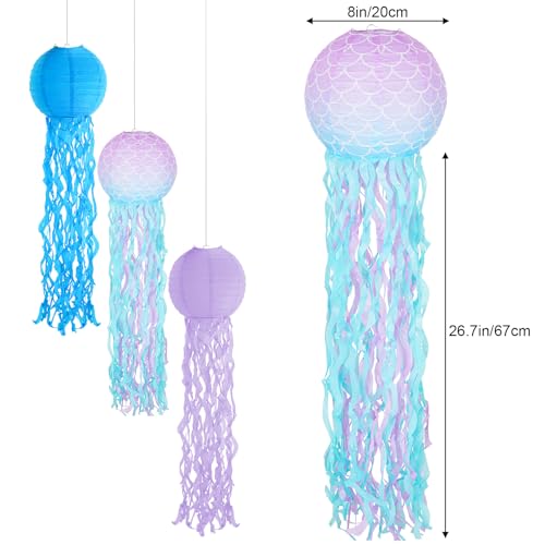 Image of Set of 6 Hanging Jellyfish Paper Lanterns Blue Jellyfish Decor for The Sea Ocean Party, Mermaid Birthday Decoration, Baby Shower, Nautical Events (Multi-Color 2)