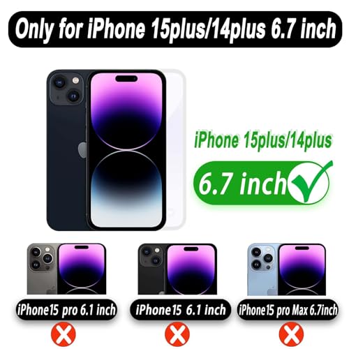 Image of MONASAY Zipper Wallet Case Compatible for iPhone 15 Plus /14 Plus,[Screen Protector][RFID Blocking] Flip Leather Handbag Phone Cover with Card Holder and Crossbody Lanyard Strap, Purple