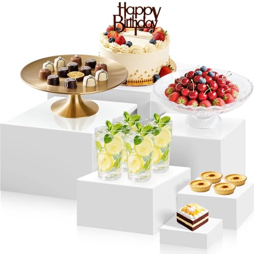 Tczecoo 6 Stück Acryl Tortenständer, Weiße Buffet Erhöhungen 3–8 zoll, Cube Dessertständer Food Risers Display für Hochzeiten Geburtstage Partys Cupcakes