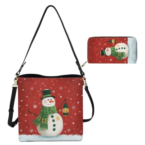 Image of HUGS IDEA Leather Purses and Handbag for Women Bucket Bag with Wrist Wallet 2 Packs