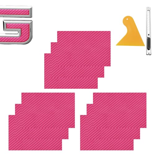 Image of Compatible with Carbon Fiber Bowtie Emblem Wrap Kit GMC Logo Overlay Vinyl Wrap with Squeegee and Cutter (9PCS Pink)