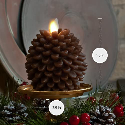Image of Luminara Pinecone Flameless Candles Chalky Brown Finish Pine Cone Figural, Real Wax Unscented LED Candles, Battery Operated with Timer, Holiday Decoration Table Centerpiece (3.5 inch x 4 inch)