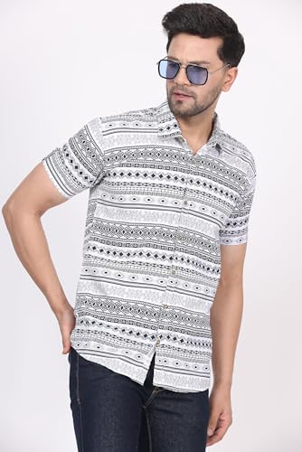 Image of CVC Fashion Men's Printed Button-Down Shirt - Aesthetic Regular Fit Half Sleeve Casual Shirt for Men, Ideal for Summer & Beach Wear