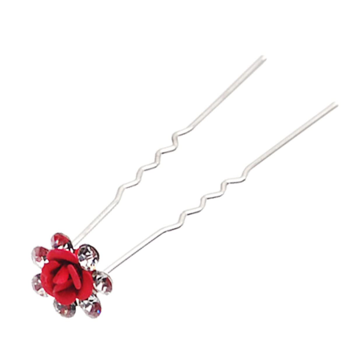 12piezas Horquillas Rosa Adornos De Rhinestone y Perlas Para Novia y Damas De Honor Bodas Rojo