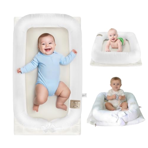Loevin Portable Baby Lounger for Newborn 0-12 Months, Soft Breathable Baby Play Mat and Adjustable Diaper Changing Pads for Home&Travel, Newborn Essentials Gifts for Boys & Girls (White)