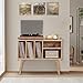 Lerliuo Record Player Stand with 4 Cabinet Holds Up to 220 Albums, Large Stand with Beech Wood Legs, Mid-Century Record Player Table,Burlywood Vinyl Holder Storage Shelf for Living Room