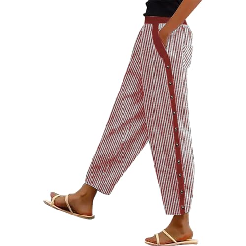 Pantalones Fluidos Mujer Verano Suelto Ligero Fluido Pantalones 7/8 Ancho con Bolsillos Verano Lino Pantalones De Playa Elástico Casual Cintura Alta Cómodo Primavera Deporte Yoga Pantalones Cortos