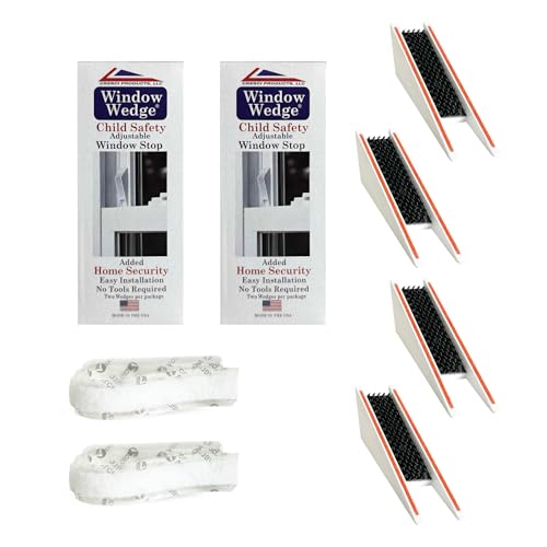 Window Wedge Child Safety Window Stopper – Made in USA Adjustable Lock for Baby Proofing & Home Security, Slip-Resistant, Fits Sliding, Single & Double Hung Windows (4 Stoppers, 2 Packs of 2)