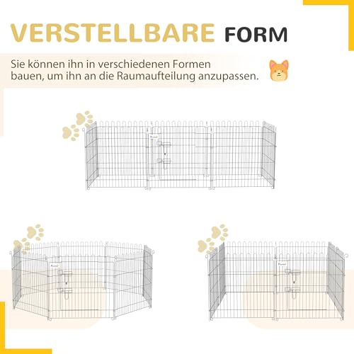 PawHut Freilaufgehege Welpenauslauf Welpenzaun Laufstall Welpengitter für Tiere 8-teilig B63 x H60 cm