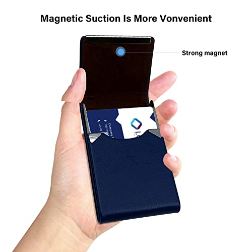 RFID Blocking Wallet,2 Pack Business Card Holder PU Leather Multi Card Case, Credit Card ID Case with Magnetic Shut - Blue
