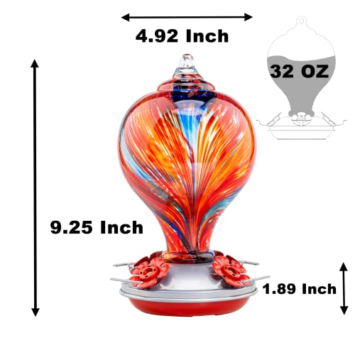 Muse Garden Hummingbird Feeders Blown Glass Hummingbird Feeder, Garden Backyard Decor, 32OZ, Mexican Stripes - Image 4